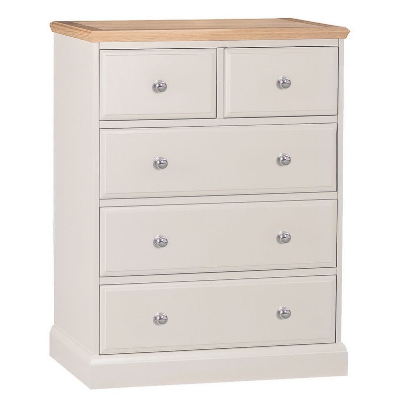 Country Cottage Cream & Oak Chest Of 5 Drawers